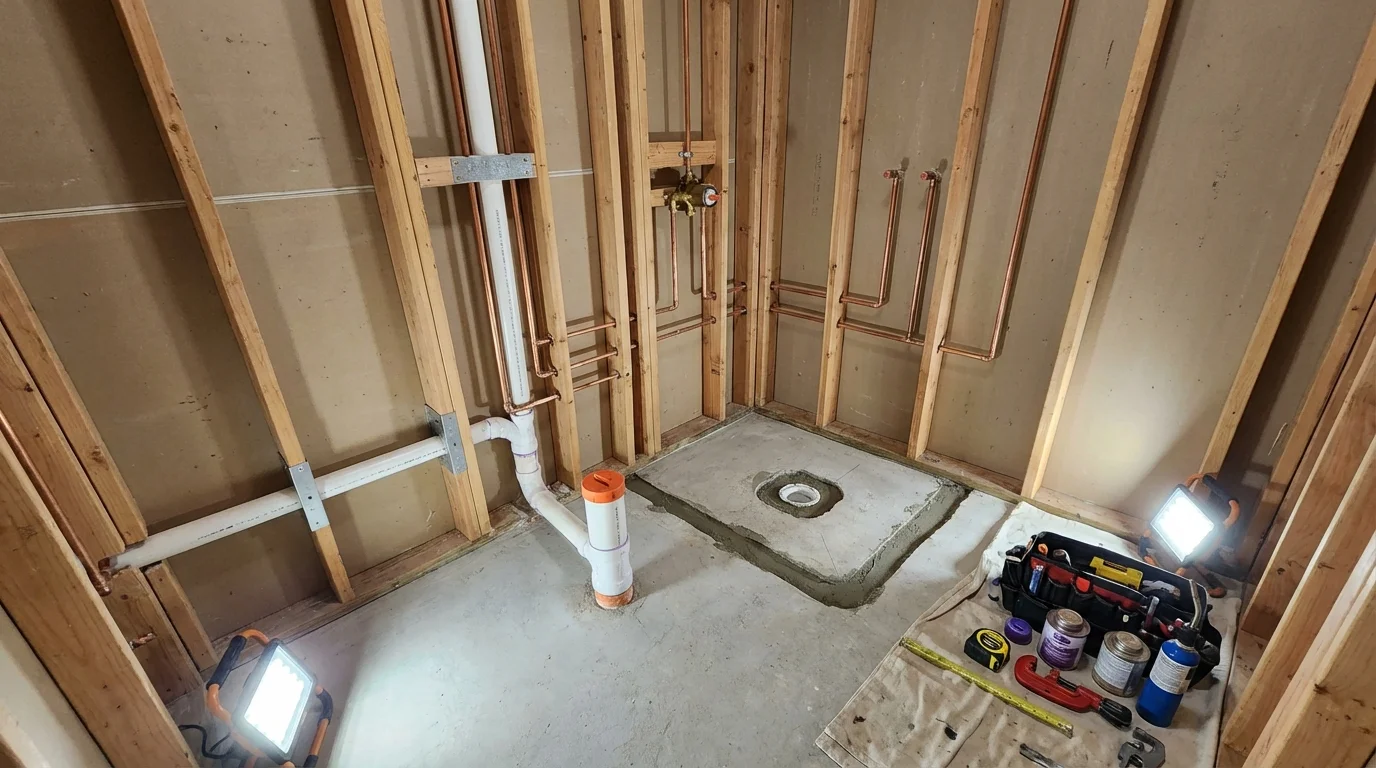 Bathroom rough-in plumbing during remodel by Johns Plumbing LLC in Whitwell