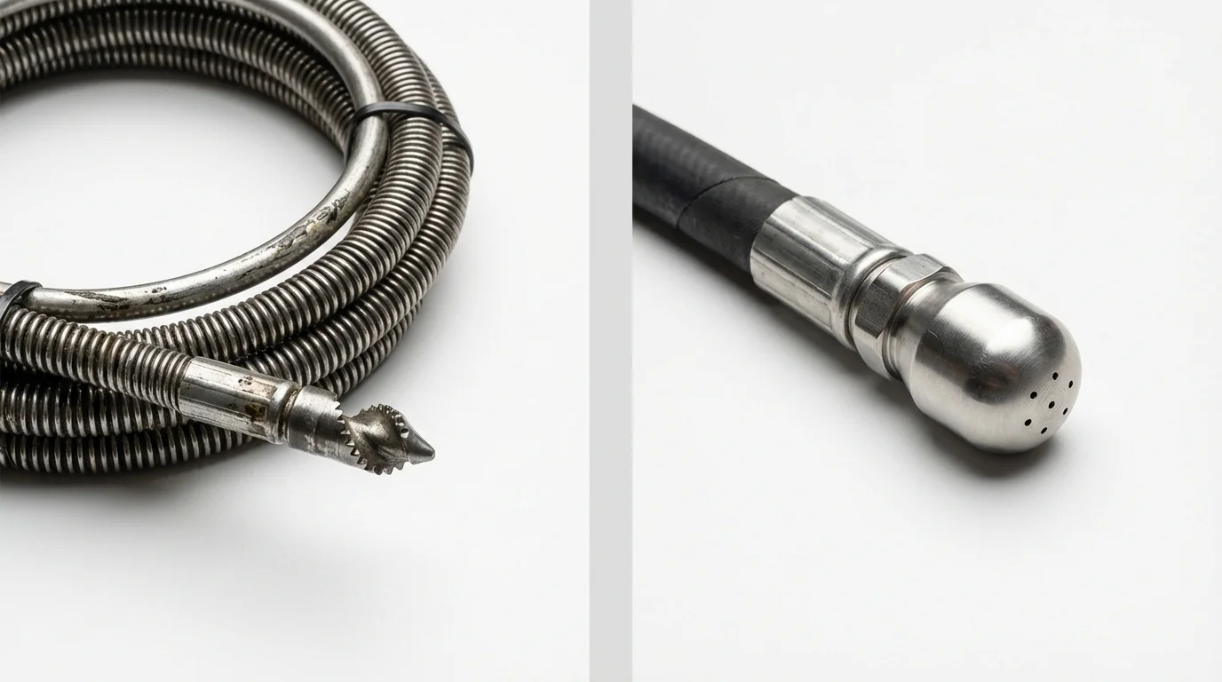 Drain snake cable and hydro jetting nozzle used for drain cleaning in Whitwell, TN