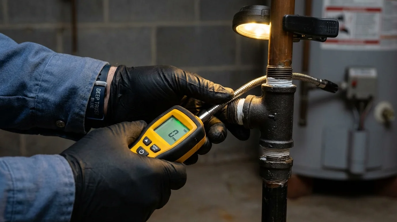 Gas leak detection with electronic sniffer by Johns Plumbing LLC in Whitwell