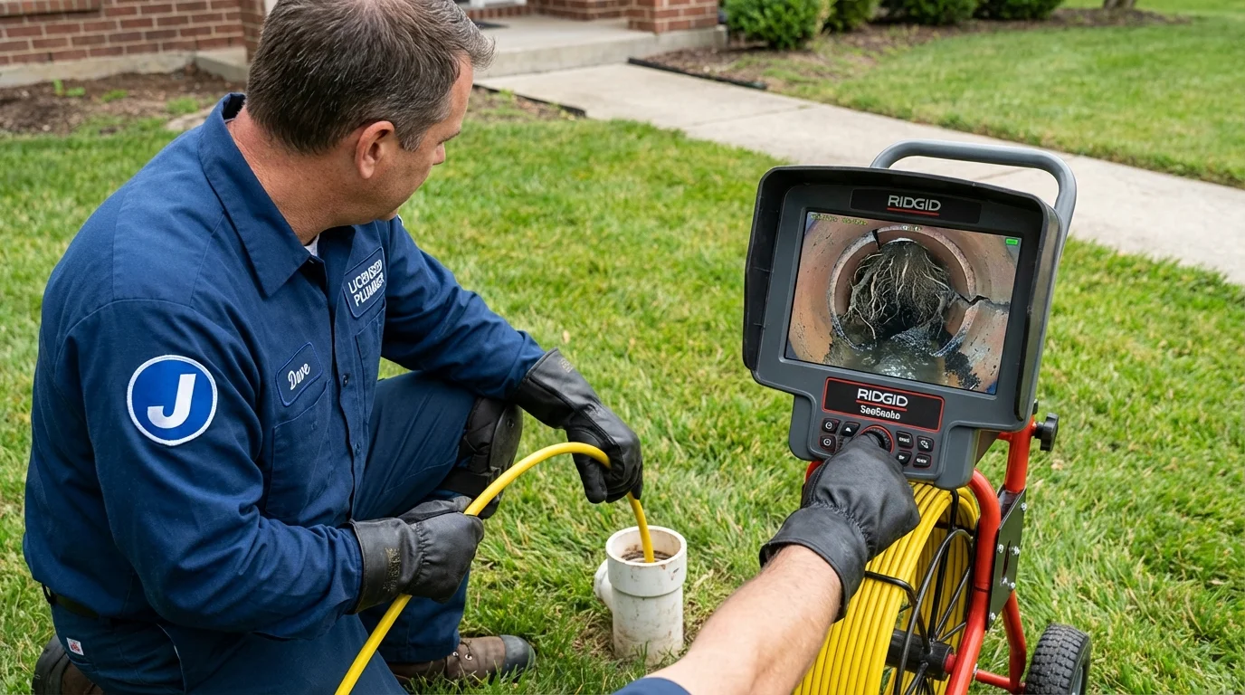 Sewer camera inspection being performed by Johns Plumbing LLC in Whitwell
