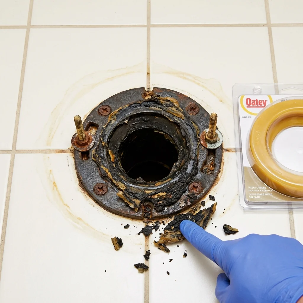 Failed wax ring showing water seepage at the base of a toilet in a Whitwell, TN home
