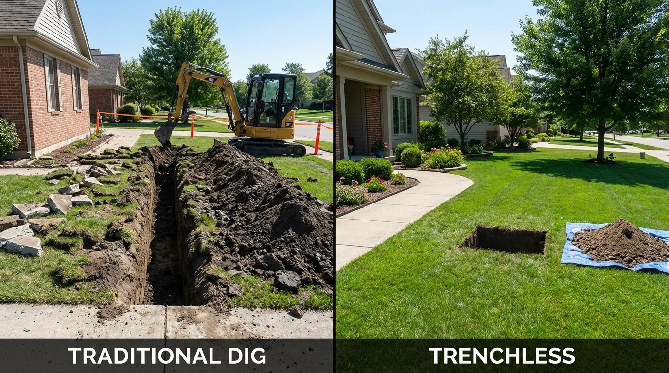 Trenchless sewer repair with minimal yard damage versus traditional excavation in Whitwell, TN